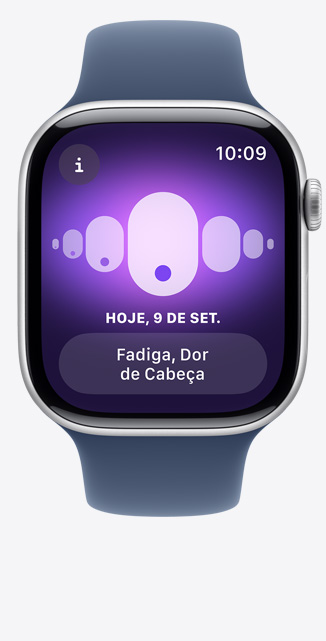 App Acompanhamento de Ciclo na tela do Apple Watch Series 10 indicando Altera??es de Sono.