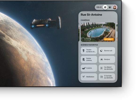 Interface du centre de contr?le d’Apple TV 4K sur un téléviseur à écran plat