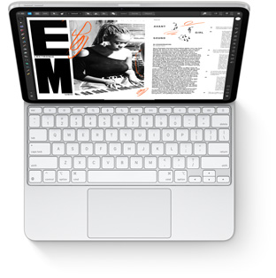 Top down view of iPad Pro with Magic Keyboard for iPad Pro in white.