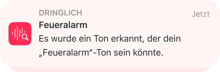 Warnmeldung der Ger?uscherkennung für einen Feueralarm auf dem iPhone.