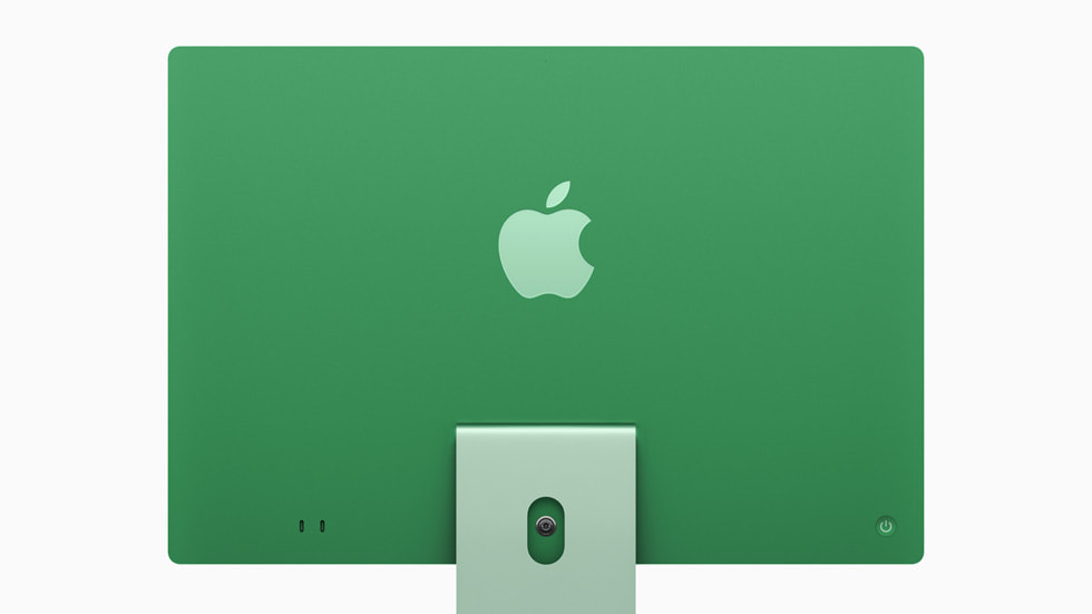 The new iMac in green is shown from the back.