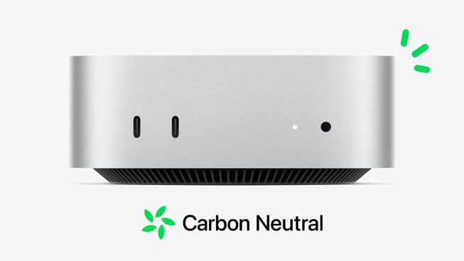 Mac mini with a carbon neutral logo.