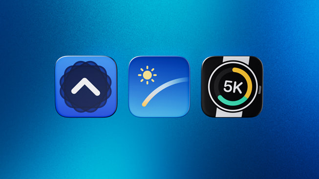 Icons representing the 2024 Apple Watch App of the Year finalists: LookUp, Lumy, and Watch to 5K.