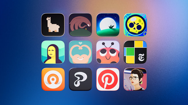 Icons representing the 2024 Cultural Impact finalists: Arco, The Bear, BetterSleep, Brawl Stars, DailyArt, Do You Really Want to Know 2, EF Hello, NYT Games, Oko, Partiful, Pinterest, and The Wreck.