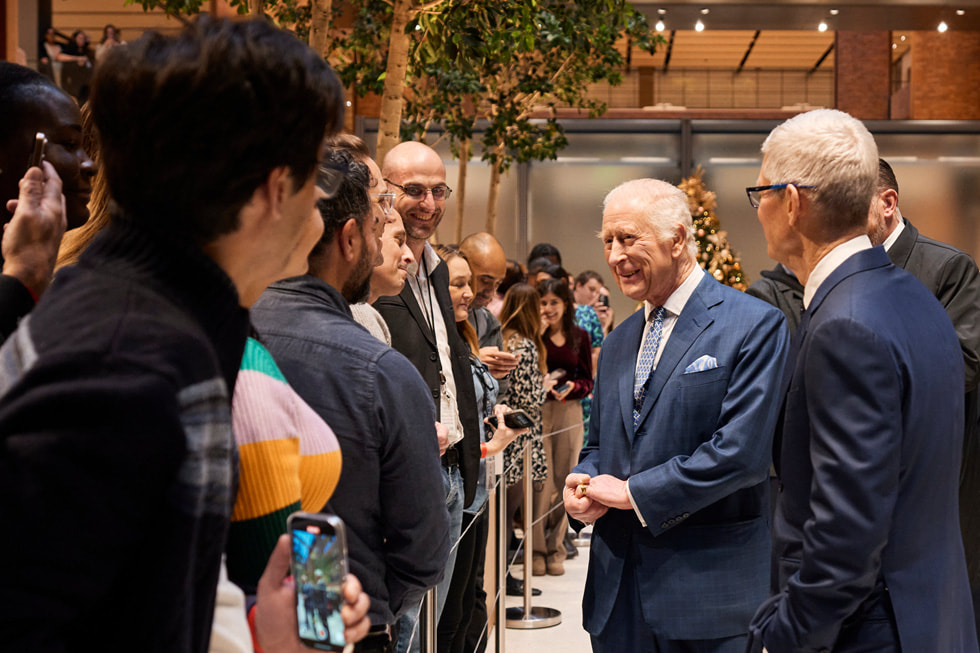 King Charles and Tim Cook greet onlookers at Apple’s Battersea office.