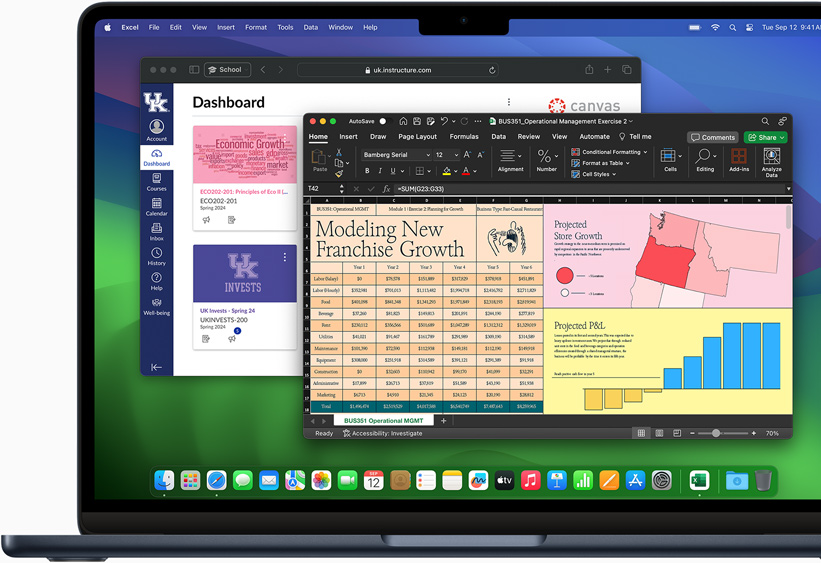 Microsoft Excel ve Canvas LMS, MacBook Air’de g?steriliyor