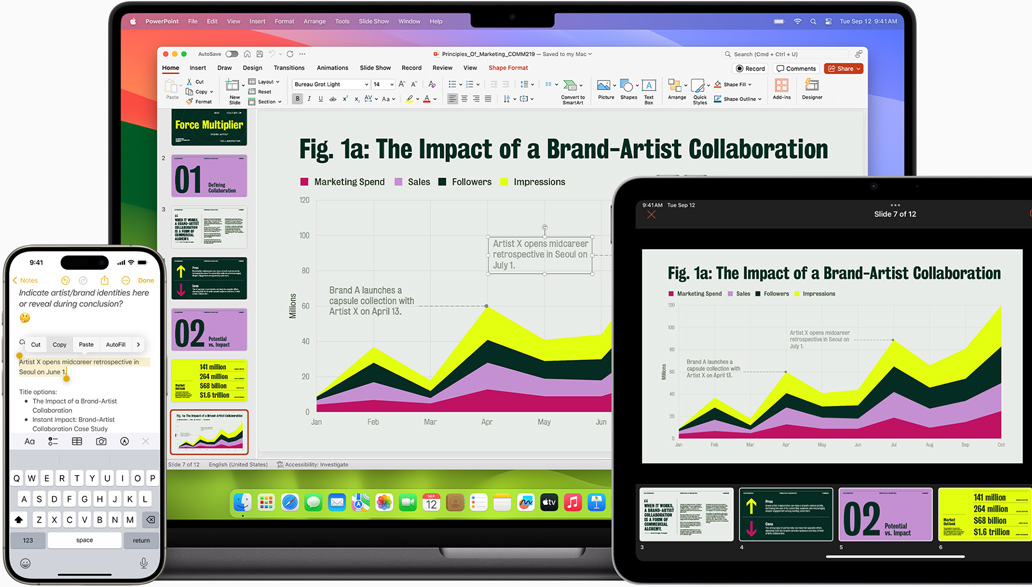 Notlar uygulamas? ve Microsoft PowerPoint; iPhone, MacBook ve iPad’de g?steriliyor