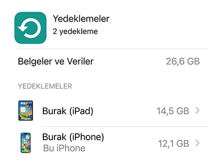 iCloud Yedekleme veri kullan?m ekran?