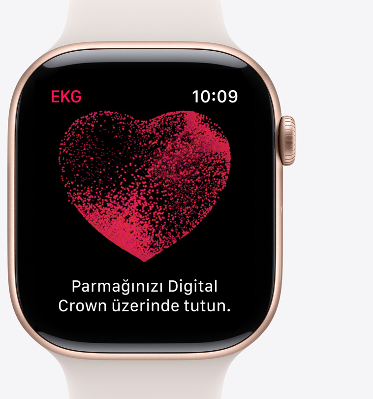 Apple?Watch Series?10’da bir dalga formunu ve 22. saniyedeki bir geri say?m sayac?n? g?steren EKG uygulamas?n?n ?nden g?rünümü.