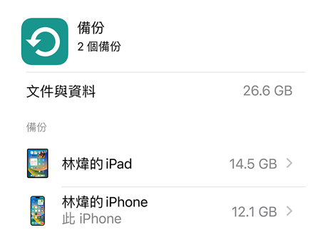 螢?zāi)伙@示 iCloud 備份的數(shù)據(jù)使用情況