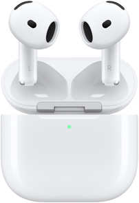 Otvorené nabíjacie puzdro k?slúchadlám AirPods?4, nad ktorym sa vzná?ajú AirPods.