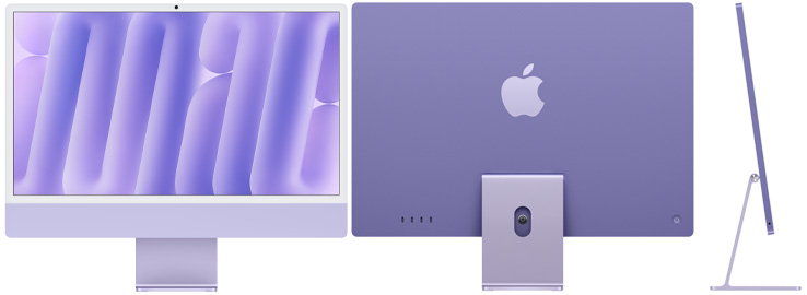 Vue de face, de dos et de c?té de l’iMac mauve