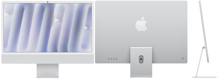 Front, back, and side view of iMac in silver