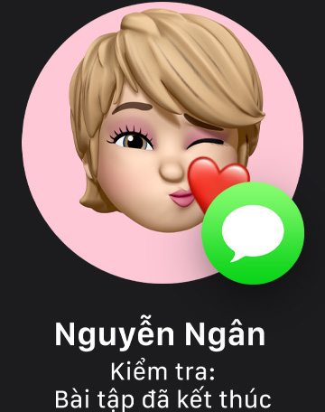 M?t memoji v?i bi?u t??ng Tin Nh?n bi?u th? Ki?m Tra