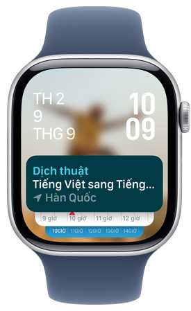 Màn hình Apple Watch hi?n th? ti?n ích ?ng d?ng D?ch Thu?t trong Ng?n X?p Th?ng Minh.