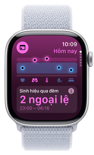 Màn hình Apple Watch ?ang hi?n th? Sinh Hi?u Qua ?êm có 2 ngo?i l?