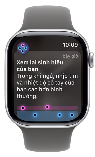 Màn hình Apple Watch ?ang hi?n th? và c?nh báo 'Xem L?i Sinh Hi?u C?a B?n'